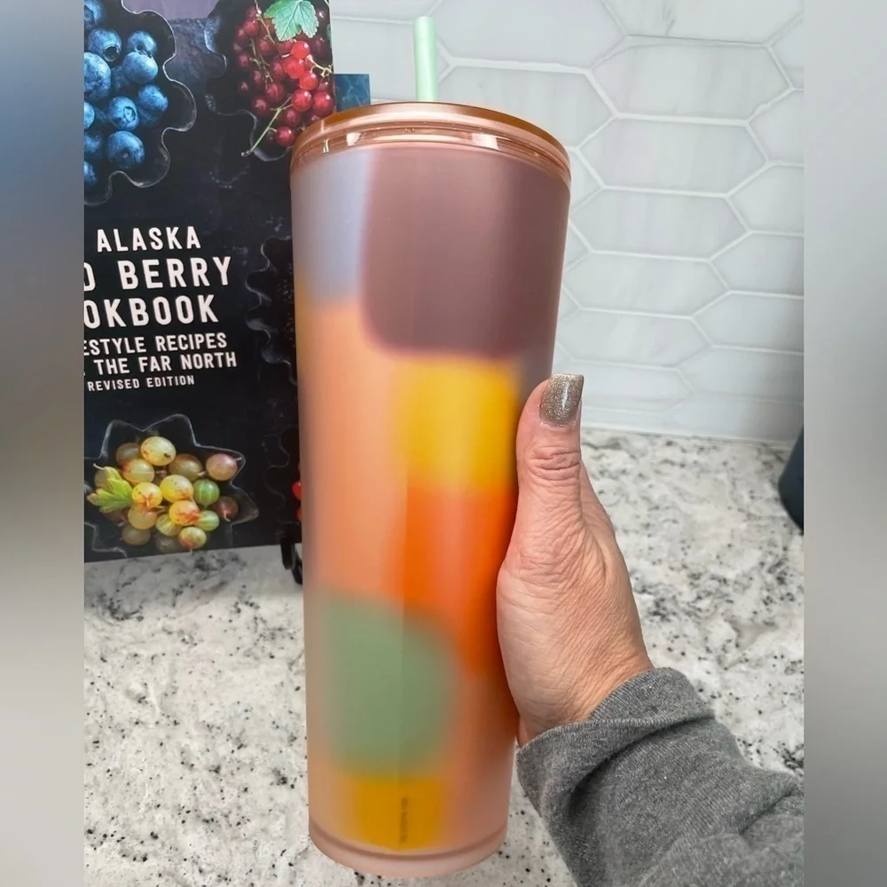 Starbucks 2024 Multicolor Patterned Peach Coral Soft Touch Target Tumbler. NWT!